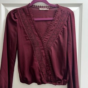 Burgundy Lace Trim Blouse
